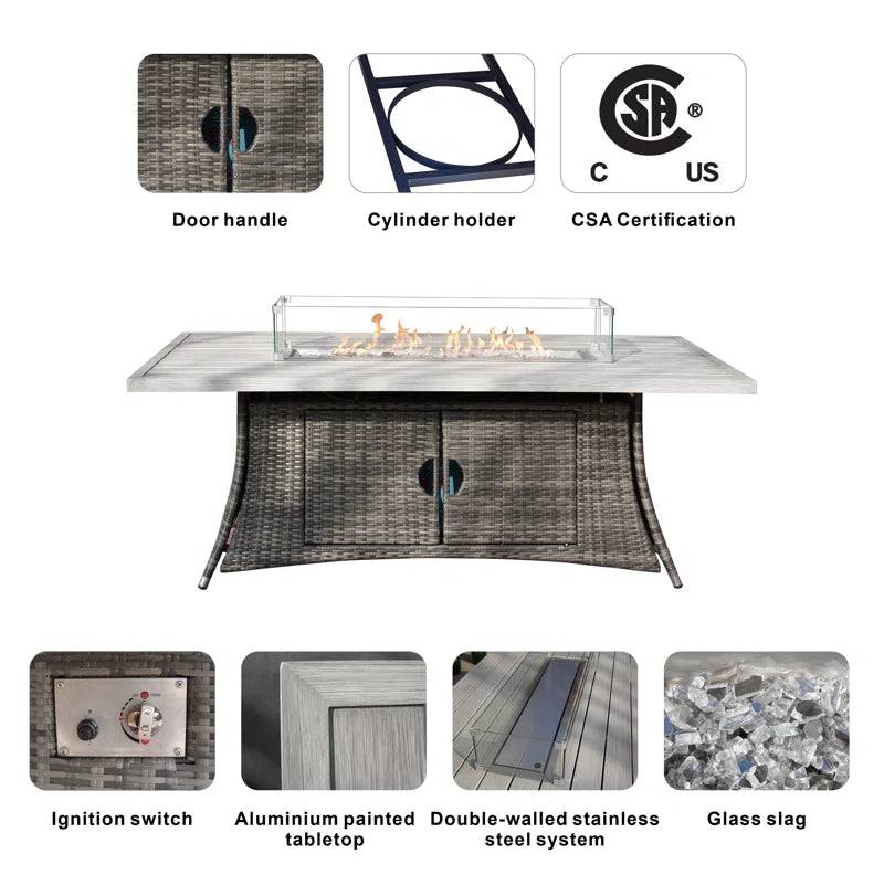 27'' H X 71'' W Propane Outdoor Fire Pit Table