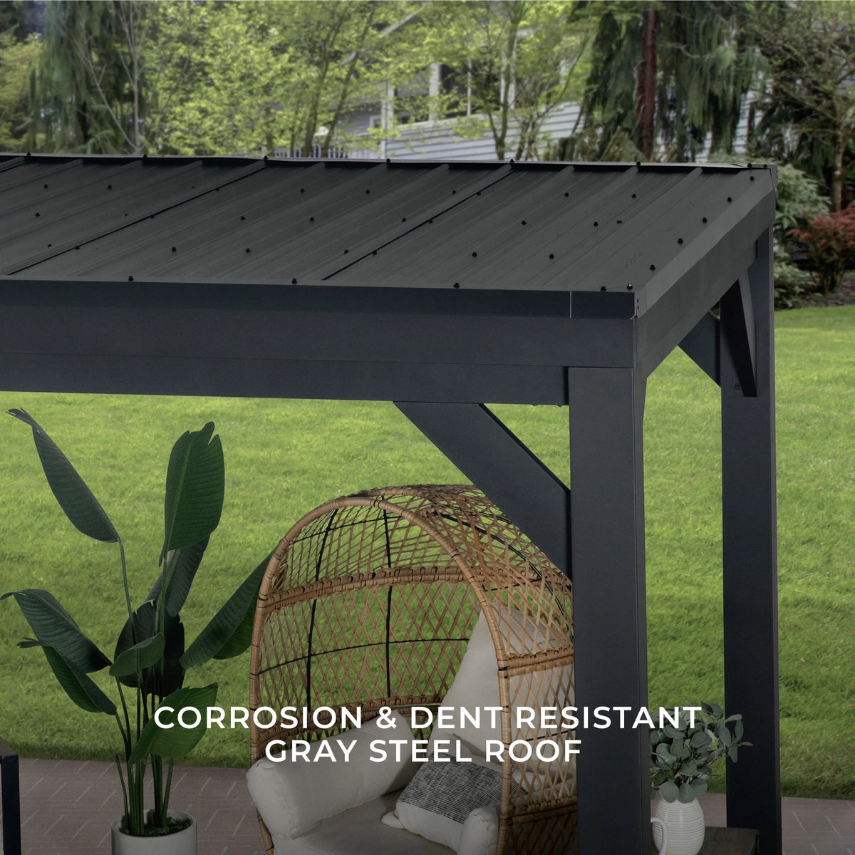 Stonebridge 20' X 9.5' Galvanized Steel Gazebo, Steel Roof, Powerport