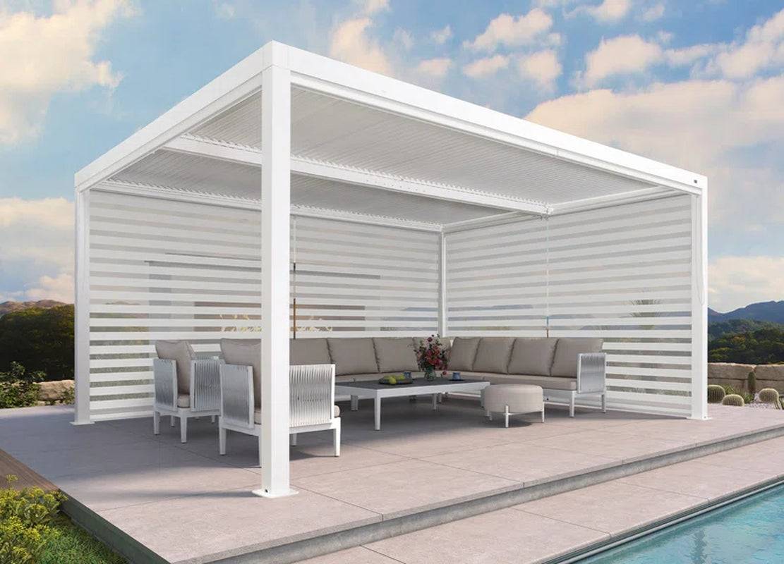 Aluminum Pergola with Roller Shade, 1 Long Side and 1 Short Side