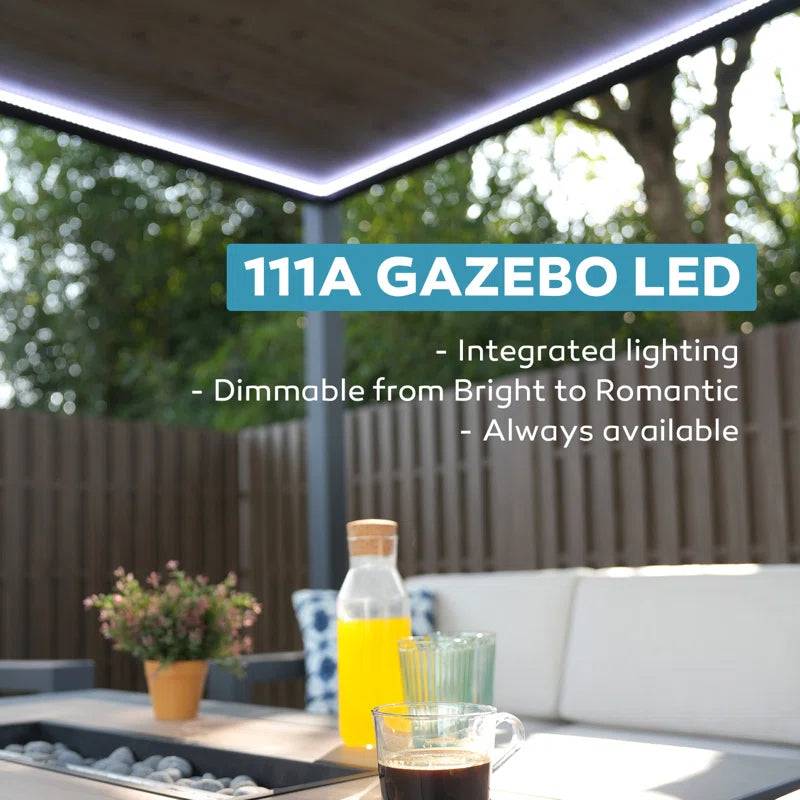 111 Aluminum Frame Pergola with Fixed Roof & LED Lights