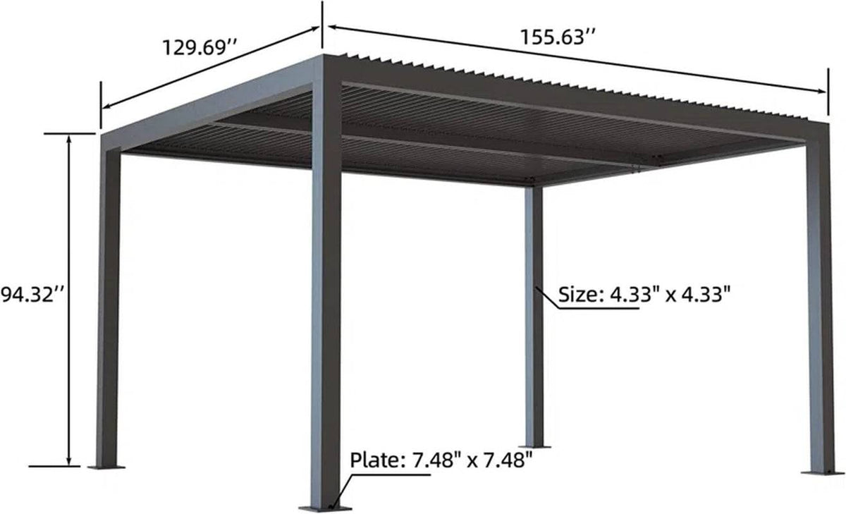 Led Louvered Pergola Full Aluminum Frame and Adjustable Roof Integrated Strip Lights for Outdoor Patio Gray Hardtop Gazebo Pergola