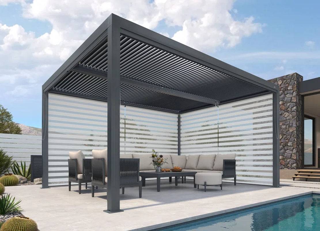 Aluminum Pergola with Roller Shade, 1 Long Side and 1 Short Side