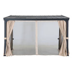 10 X 12 Ft Wall-Mounted Gazebo with Powder Coated Steel Roof, Black Aluminum & Metal Frame Lean to Gazebo with Curtains and Netting