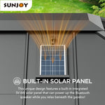 Sunjoy 12 X 14 Ft. Hardtop Gazebo with Solar Powered, Cedar Wood Framed Steel Hardtop Gazebo with LED Lighting, Bluetooth Sound and Storage Racks