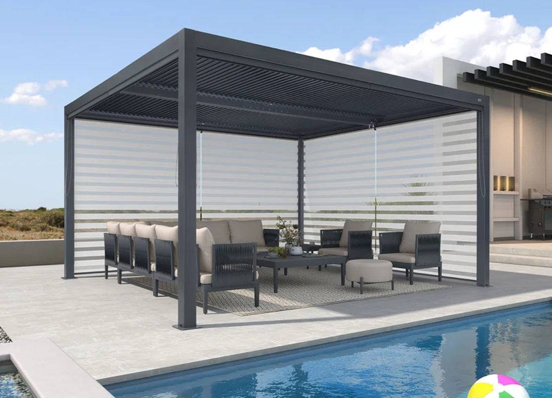 Aluminum Pergola with Roller Shade, 1 Long Side and 1 Short Side