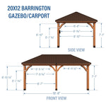 Barrington 20' X 12' Cedar Wood Gazebo, Galvanized Steel Roof, Powerport