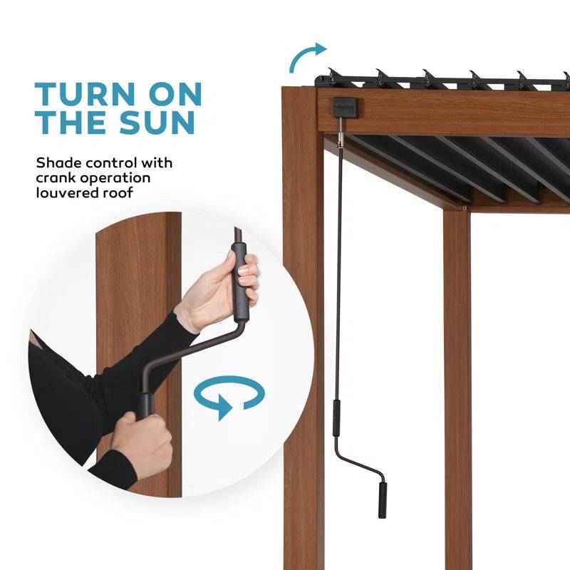 111S Takasho Wood Grain Aluminum Pergola with Adjustable Rainproof Louver