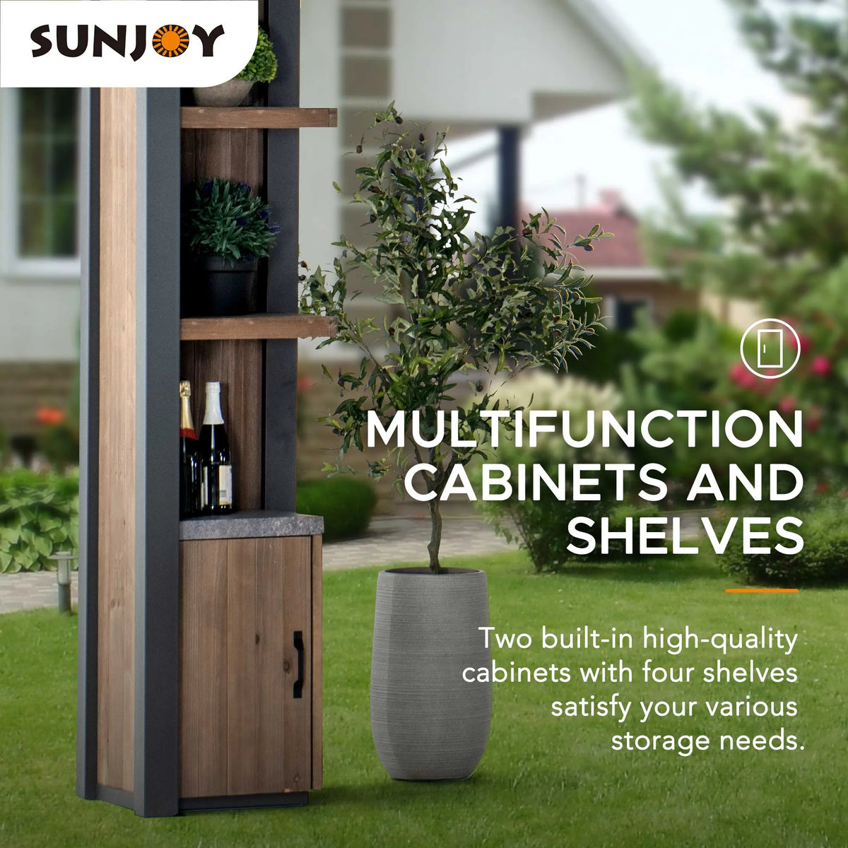 Sunjoy 12 X 14 Ft. Hardtop Gazebo with Solar Powered, Cedar Wood Framed Steel Hardtop Gazebo with LED Lighting, Bluetooth Sound and Storage Racks