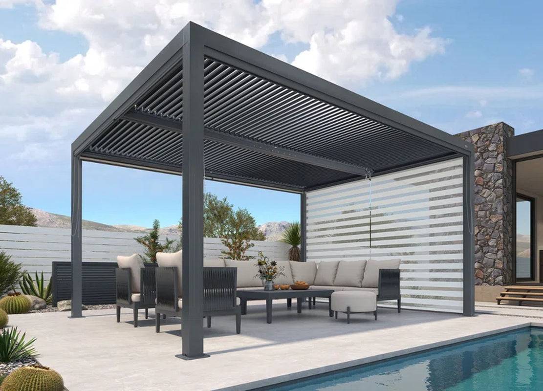 Aluminum Pergola with Roller Shade, 1 Short Side