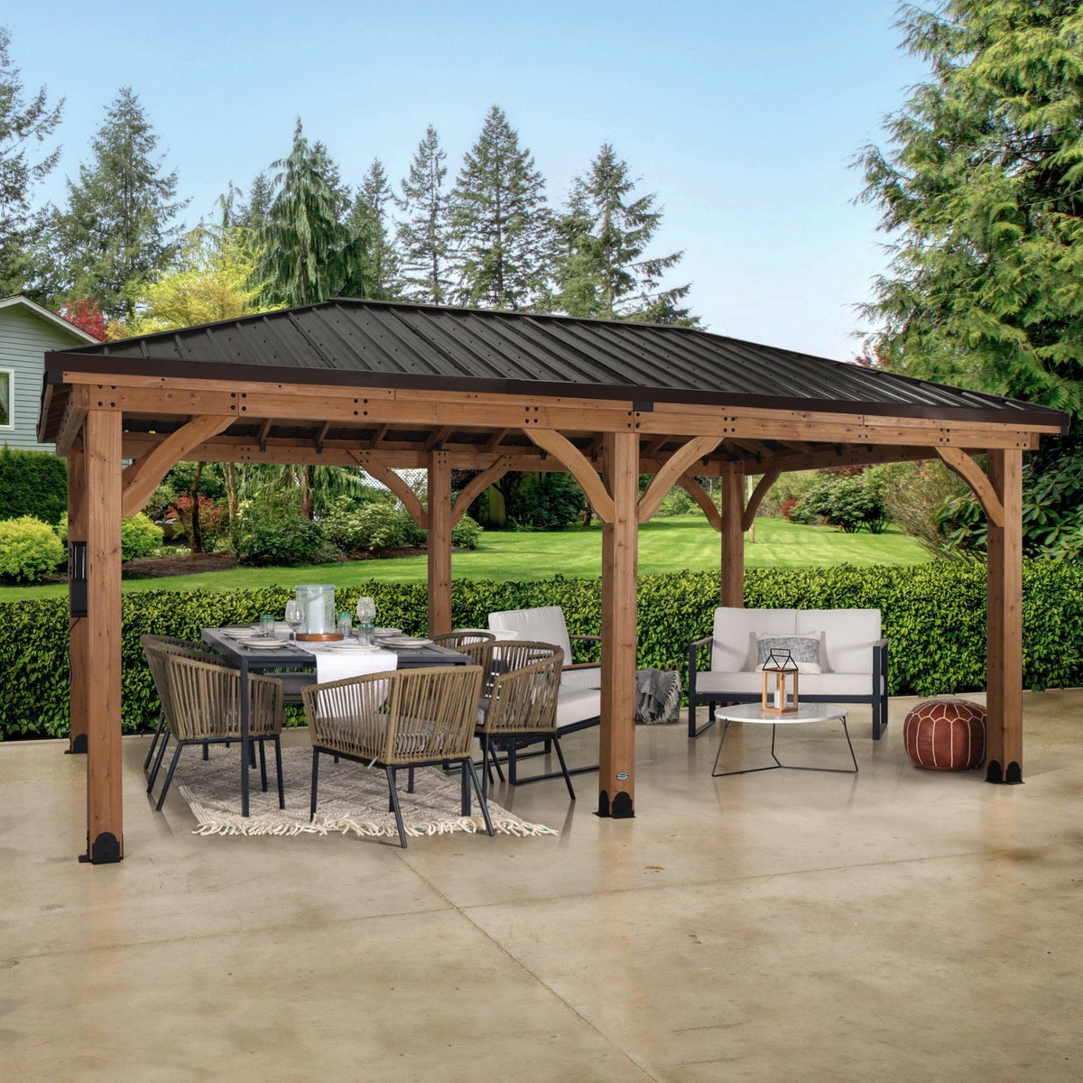 Barrington 20' X 12' Cedar Wood Gazebo, Galvanized Steel Roof, Powerport