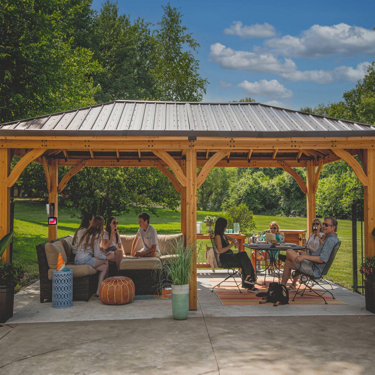 Barrington 20' X 12' Cedar Wood Gazebo, Galvanized Steel Roof, Powerport