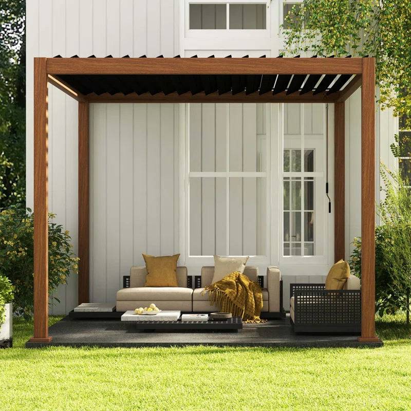 111S Takasho Wood Grain Aluminum Pergola with Adjustable Rainproof Louver