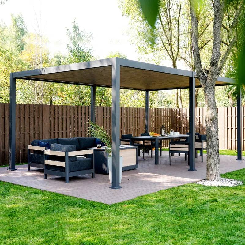 111 Aluminum Frame Pergola with Fixed Roof & LED Lights