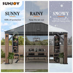 Sunjoy 12 X 14 Ft. Hardtop Gazebo with Solar Powered, Cedar Wood Framed Steel Hardtop Gazebo with LED Lighting, Bluetooth Sound and Storage Racks
