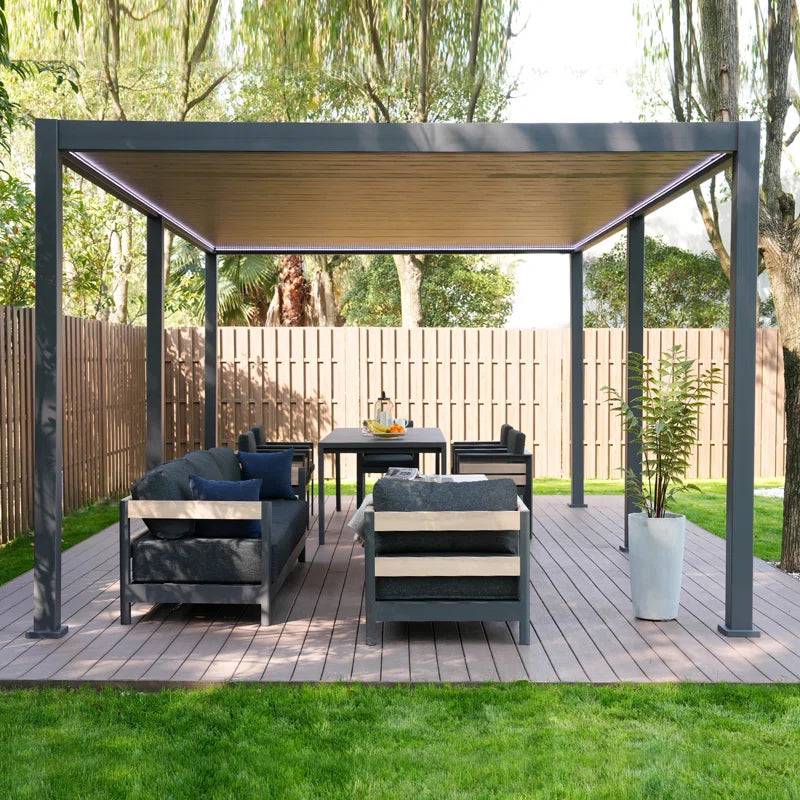 111 Aluminum Frame Pergola with Fixed Roof & LED Lights
