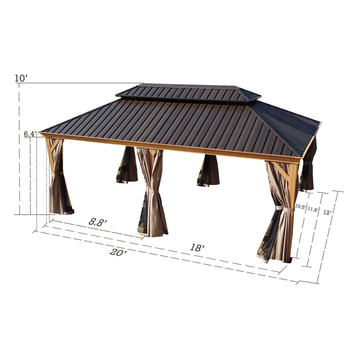 Apollo 12 Ft. W X 20 Ft. D Wood-Like L Aluminum Hardtop Gazebo ( Brown )