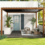 111S Takasho Wood Grain Aluminum Pergola with Adjustable Rainproof Louver