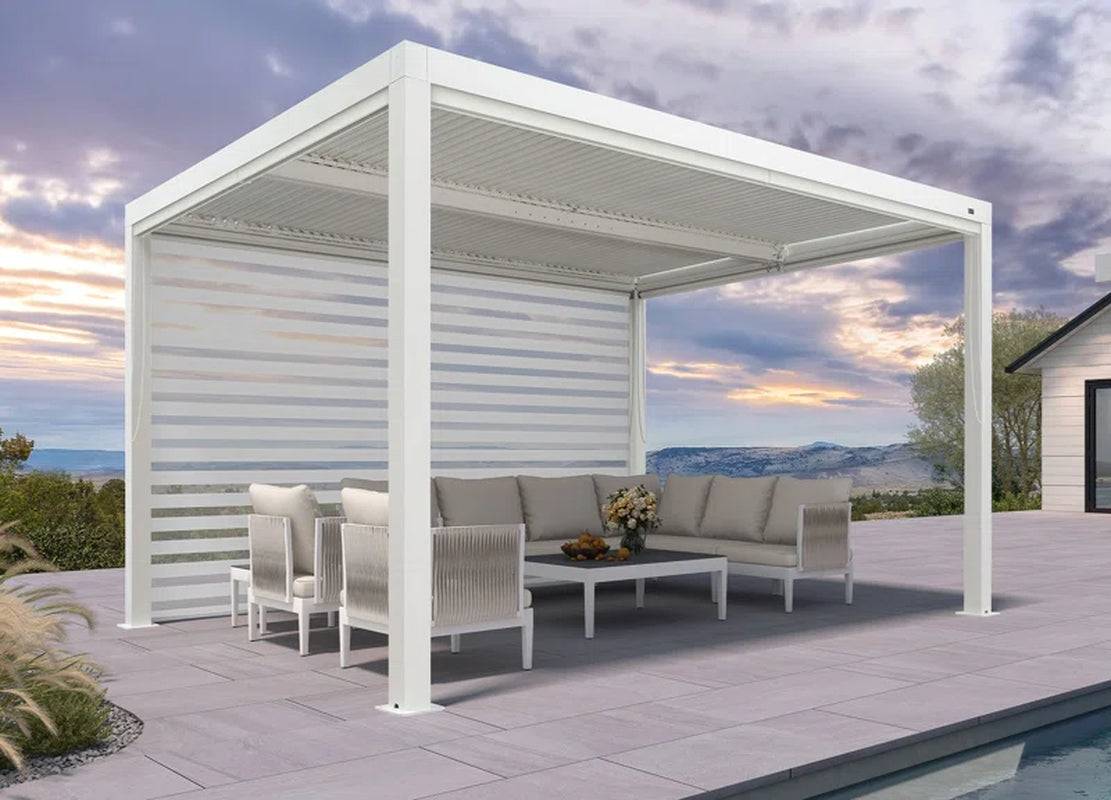 Aluminum Pergola with Roller Shade, 1 Long Side